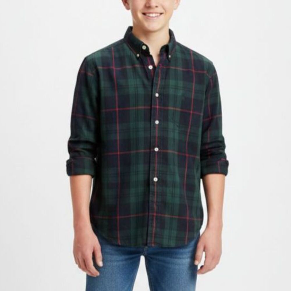 Ralph Lauren Boy's Green Blue Red Tartan Plaid Button-Down LS Shirt Sz L (16-18)